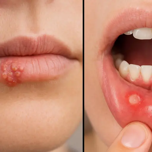 Herpes labial vs. aftas: cómo distinguirlas ,Generada con IA (OpenAI)